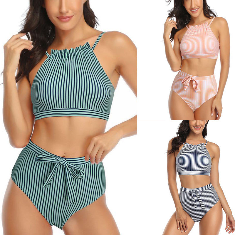 New European and American Striped Bikini Swimwear