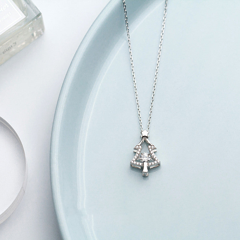 Silver Necklace with Single Christmas Tree