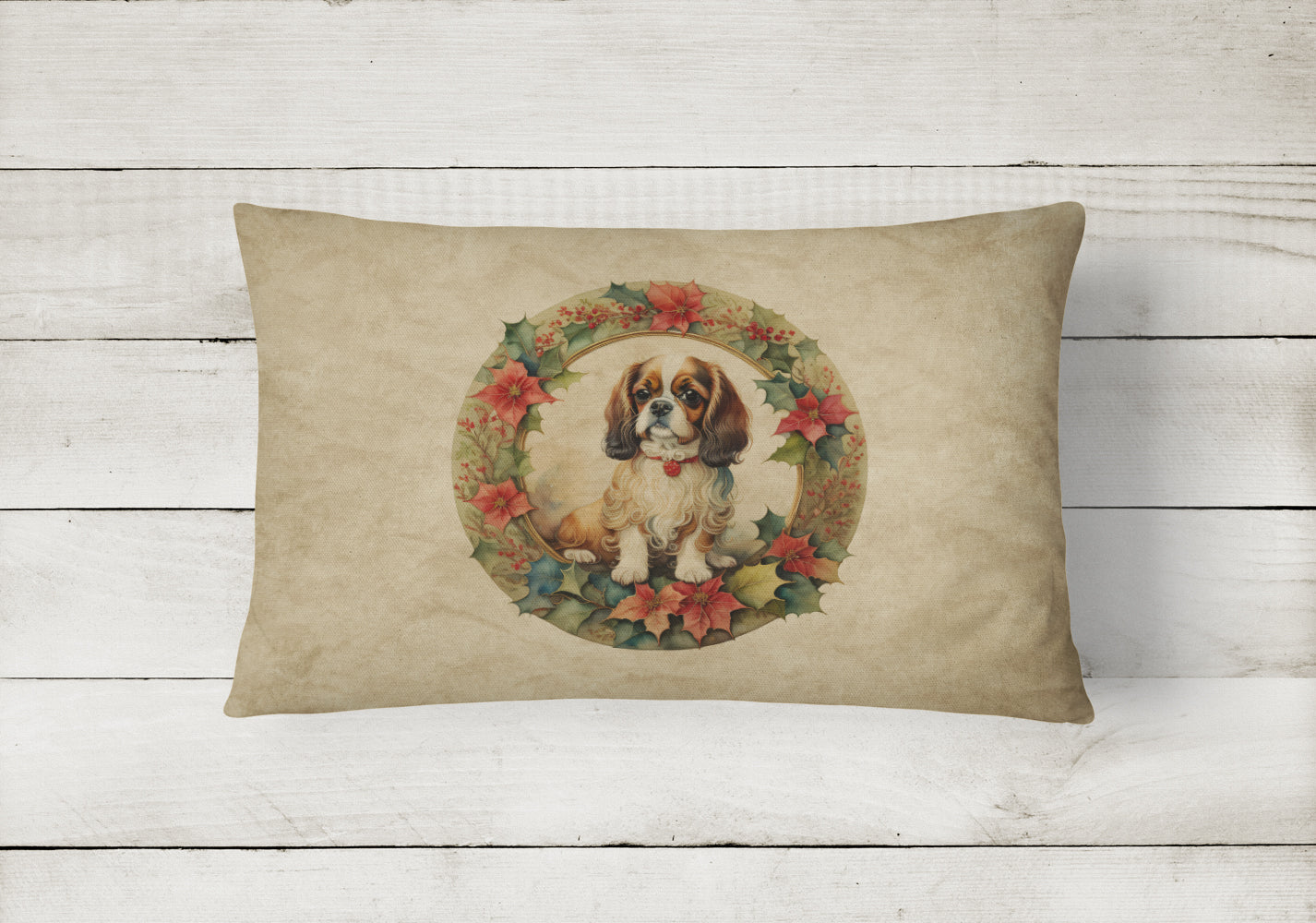 English Toy Spaniel Christmas Flowers Throw Pillow