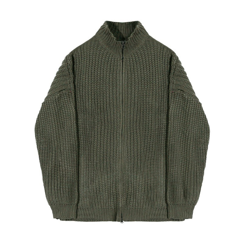 Half-High Neck Zip Knit Cardigan