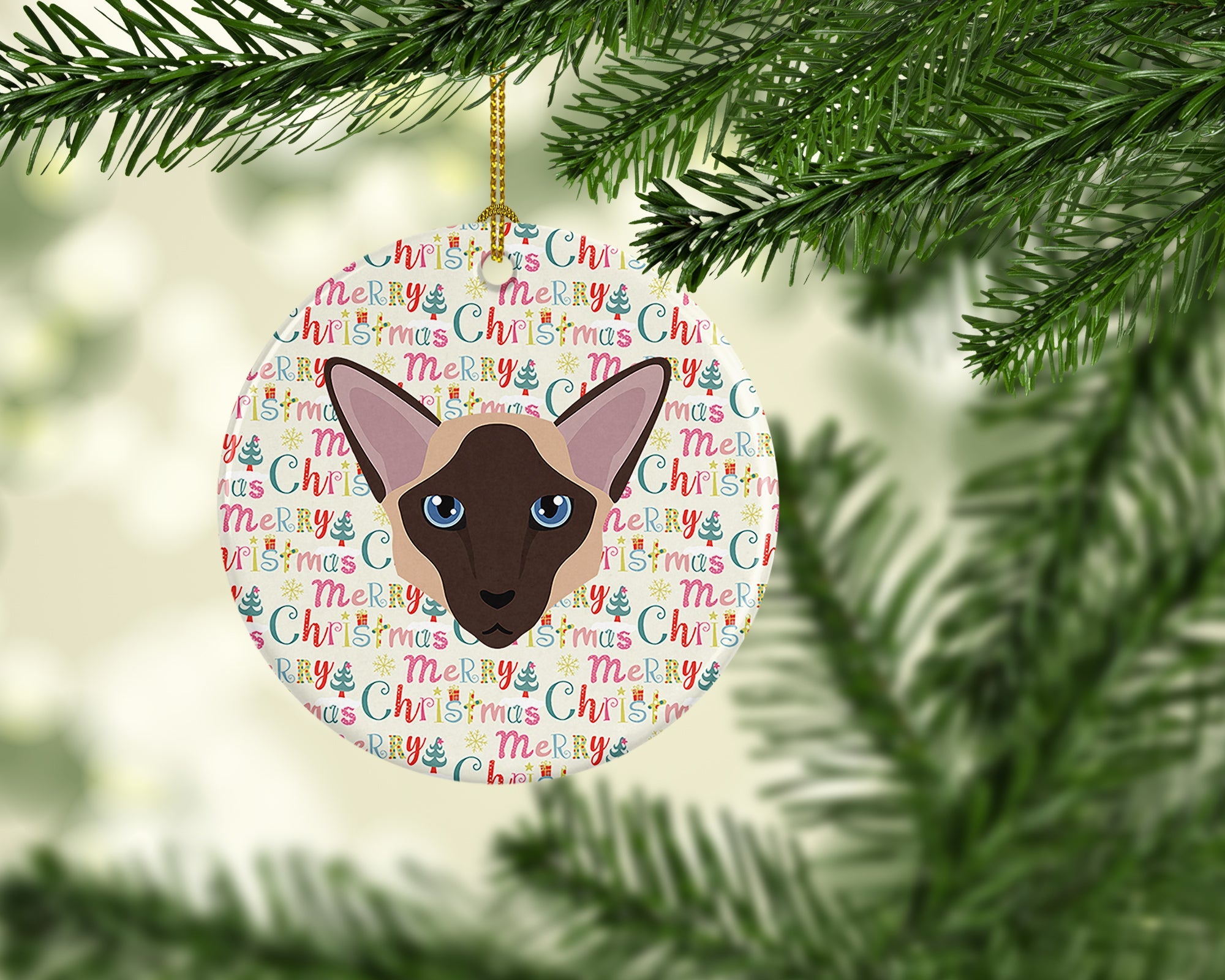 Colorpoint Longhair Cat Christmas Ceramic Ornament