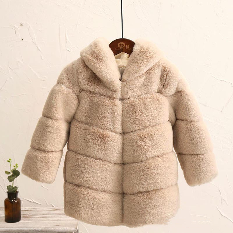 Girls' Padded Otter Rabbit Fur Imitation Coat