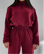 Loose Zip Stand Collar Sweater Set
