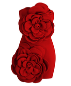 High-End Red Tube Top Skirt with 3D Flower Design
