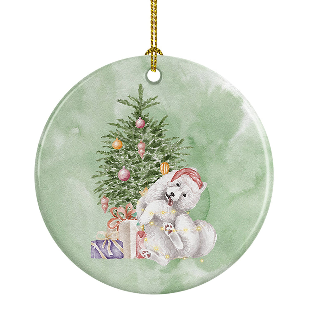 Samoyed Caught Up Christmas Presents and Tree Ceramic Ornament