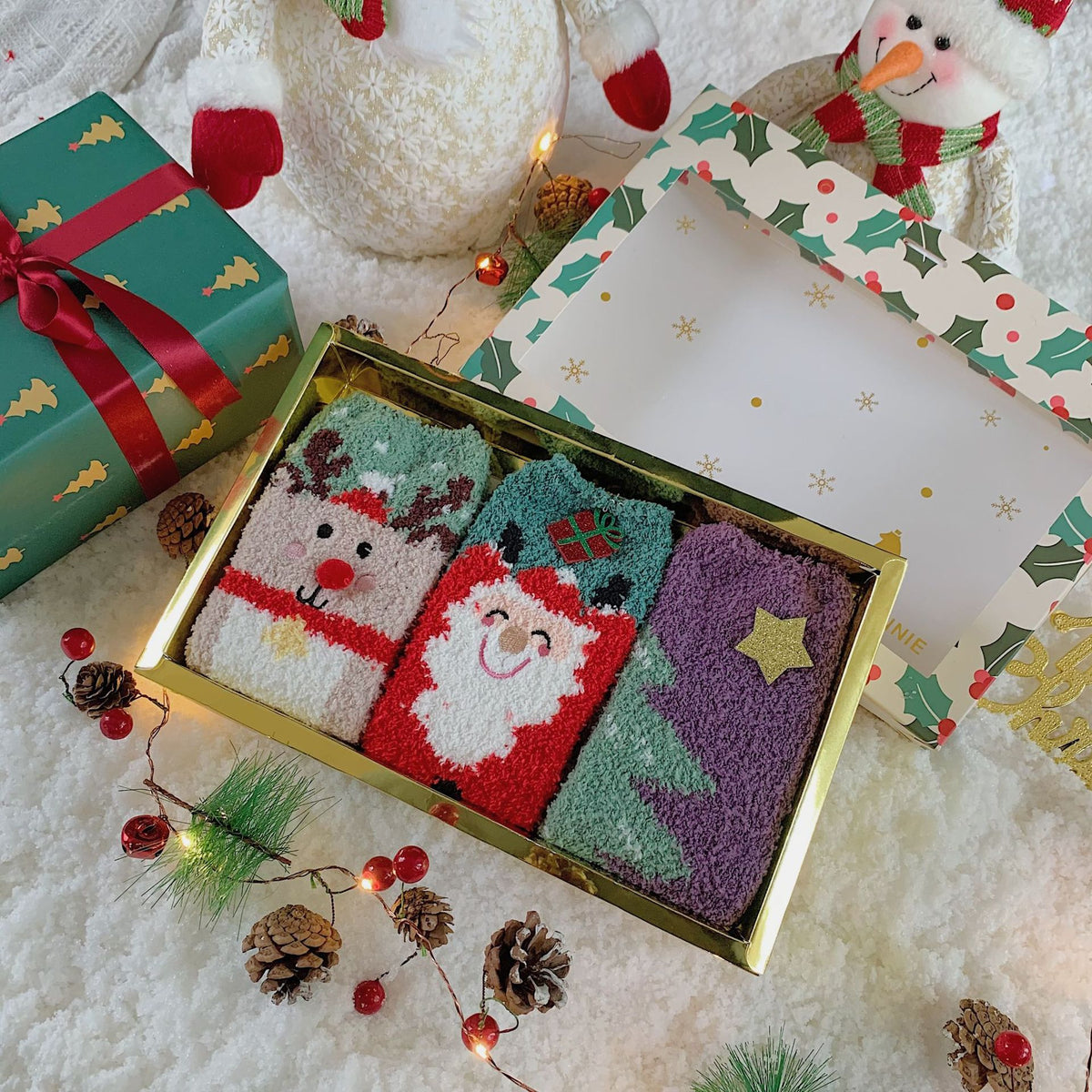 Thick Warm Coral Fleece Christmas Socks in Box