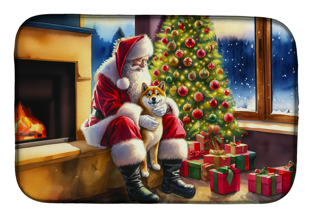Shiba Inu and Santa Claus Dish Drying Mat