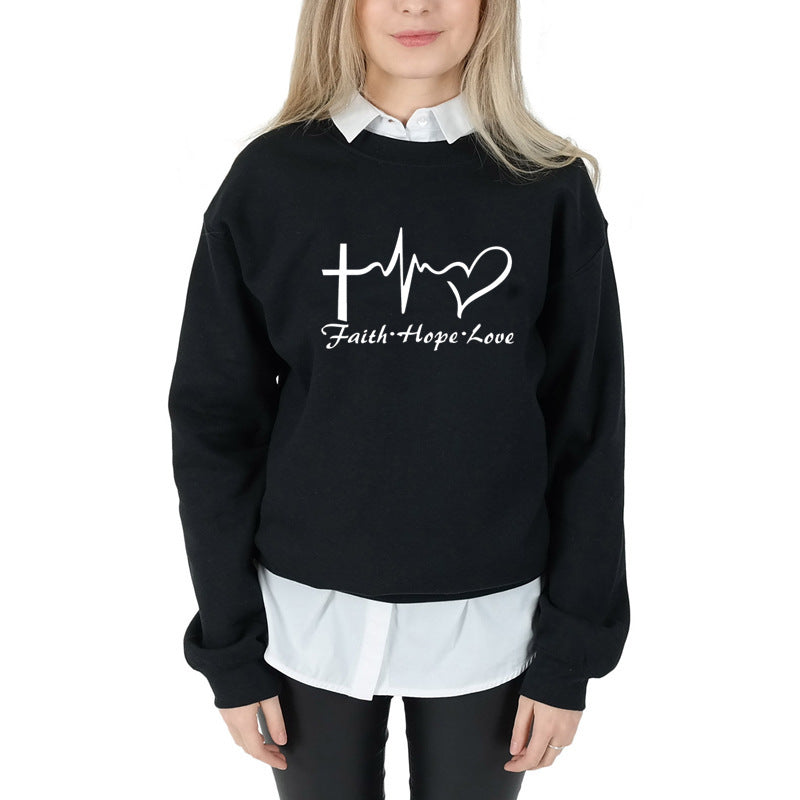 Faith Hope Love Graphic Long Sleeve Hoodie | Streetwear