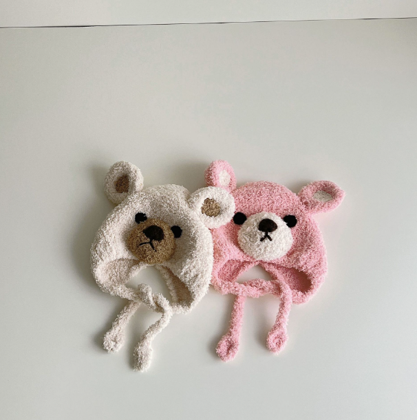All-Match Plush Bear Baby Wool Hat | Embroidered Cap