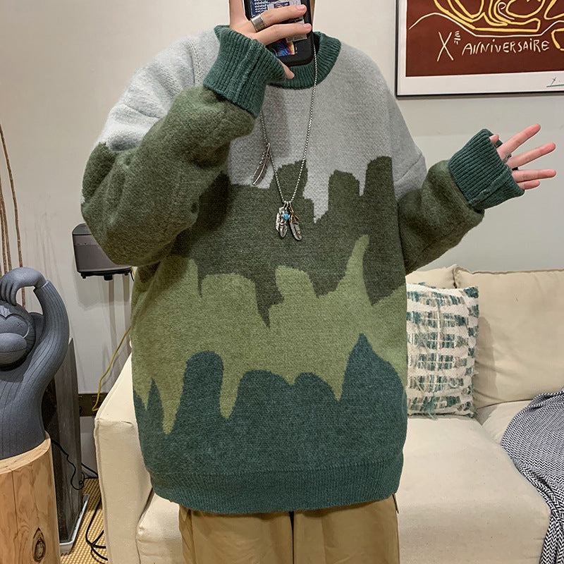 Harajuku Color Block Crew Neck Pullover Sweater | Streetwear