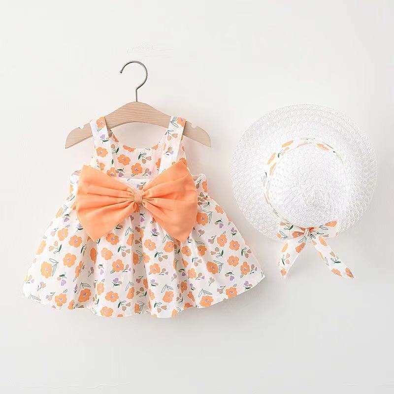 Summer Baby Girl Beach Princess Dress with Bow & Flowers