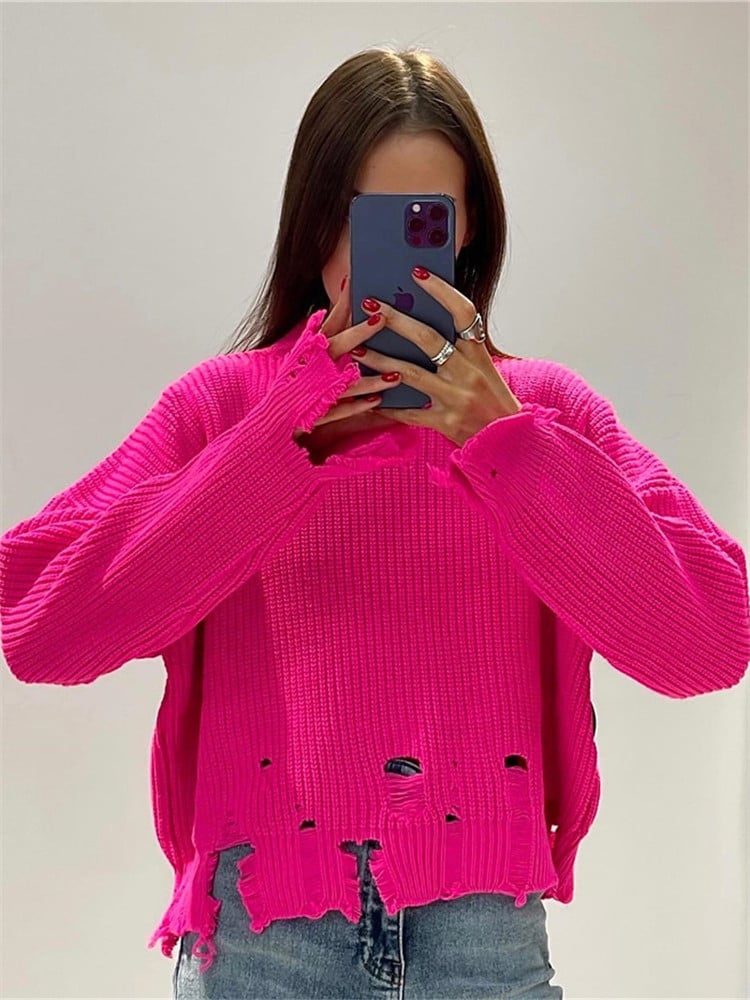 Casual Knitted Ripped Sweater for Unique Style