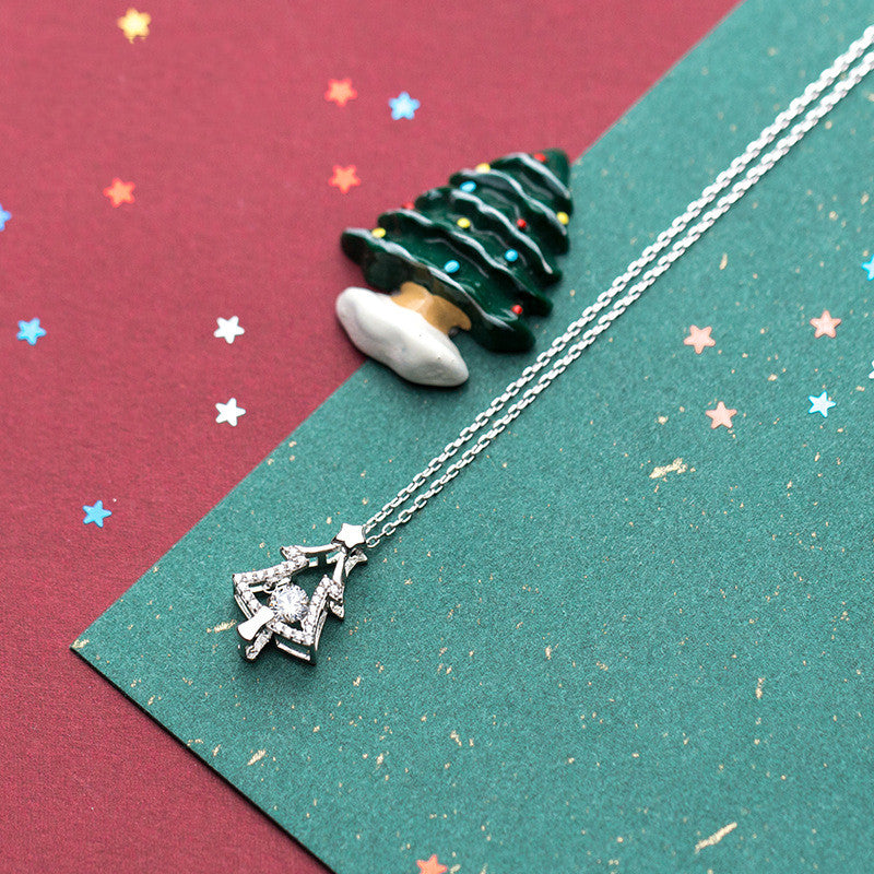 Silver Necklace with Single Christmas Tree