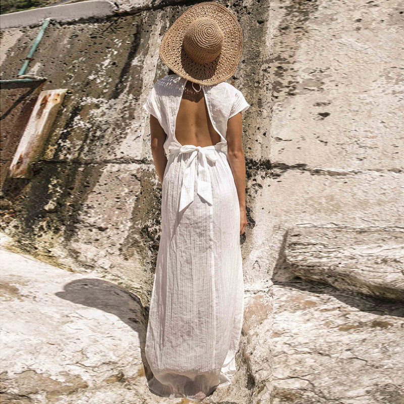 Wrinkle Fabric Belted Beach Coat and Cover-Up Dress