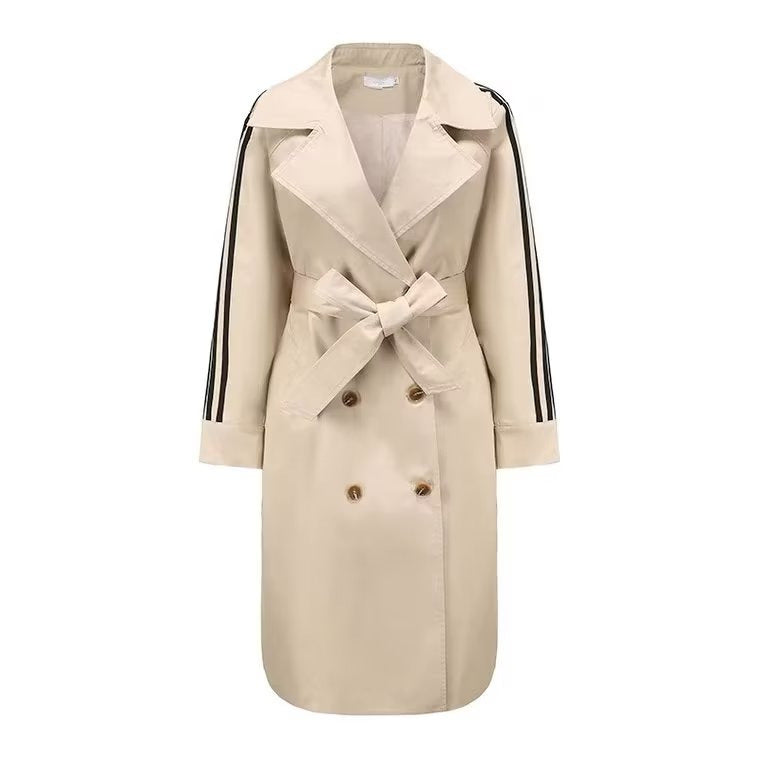 Vintage Stripe Women's Mid-Length Trench Coat