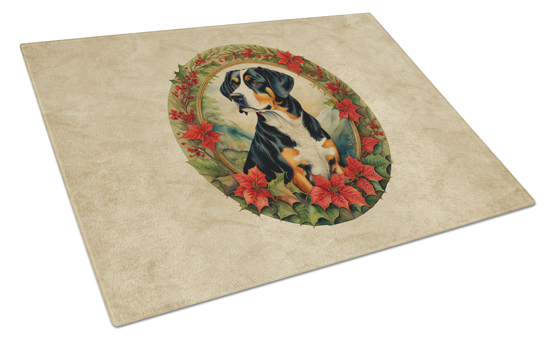 Entlebucher Mountain Dog Christmas Flowers Glass Cutting Board