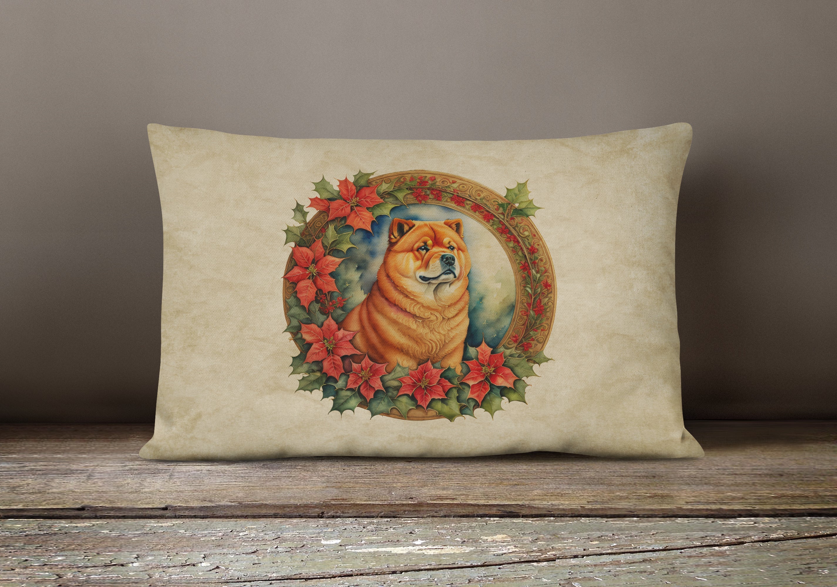 Chow Chow Christmas Flowers Throw Pillow