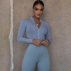Winter Women's Zipper Long Sleeve Solid Color Bodysuit