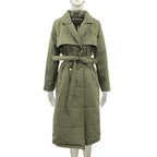 Women's Long Down Collar Parka Coat with Tie Belt