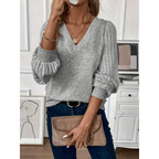 Women's V-Neck Patchwork Knit Pullover | Streetwear