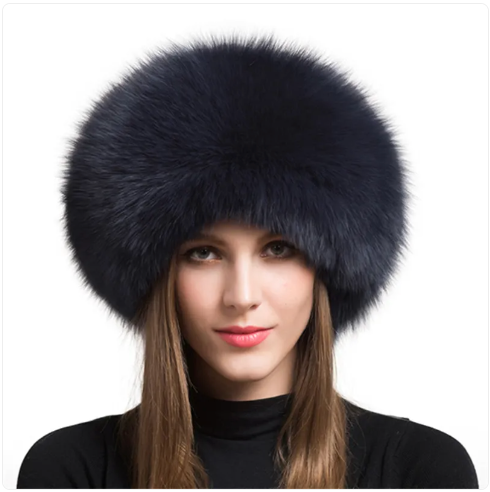 Luxurious Fox Fur Hat for Women – Ear Warmer | Embroidered Cap
