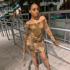 Snake Print Bodysuit and Skirt Set for Women