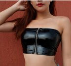 New Women's Fashion PU Leather Zip Corset T-Shirt
