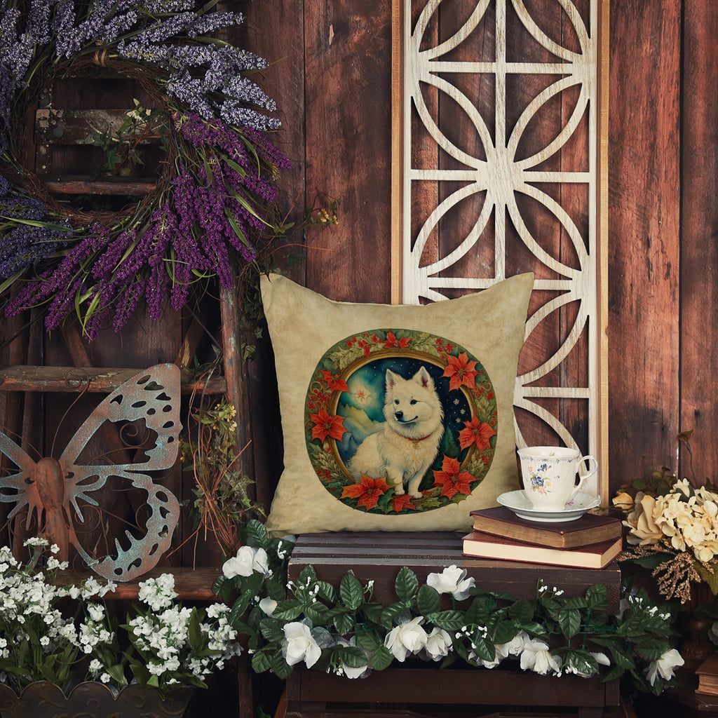 American Eskimo Christmas Flowers Throw Pillow