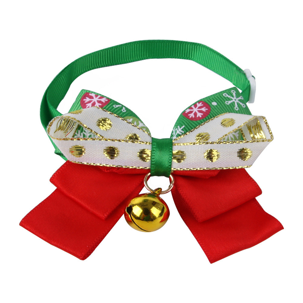 Christmas Dog Collar with Bow and Bell Decoration