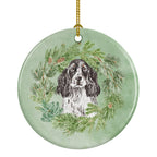 Cocker Spaniel Black and White Ticked Christmas Wreath Ceramic Ornament