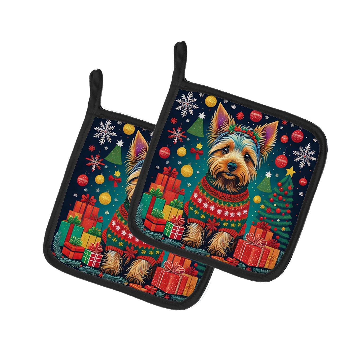 Australian Terrier Christmas Pair of Pot Holders