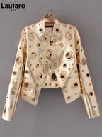 Lautaro Cut Out Faux Leather Jacket with Rivets