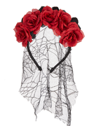 Christmas Headband with Rose Flowers and Lace Veil