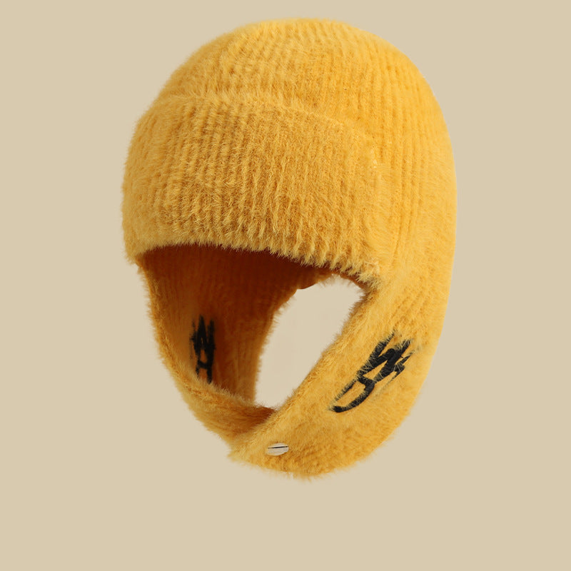Thick Knitted Wool Ear Protection Hat for Cold Weather | Embroidered Cap