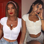 2021 Fashion Women’s Short Sleeve Crop Top Blouse