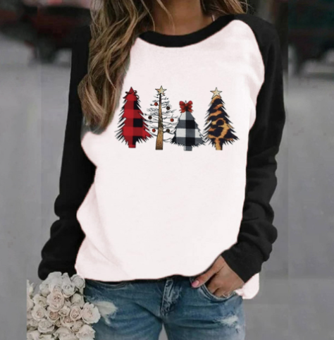 Christmas Tree Pattern Print Round Neck T-Shirt | Streetwear