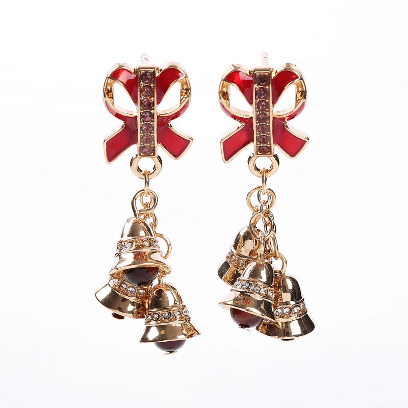 Creative Christmas Bell Bow Earrings for Gifts