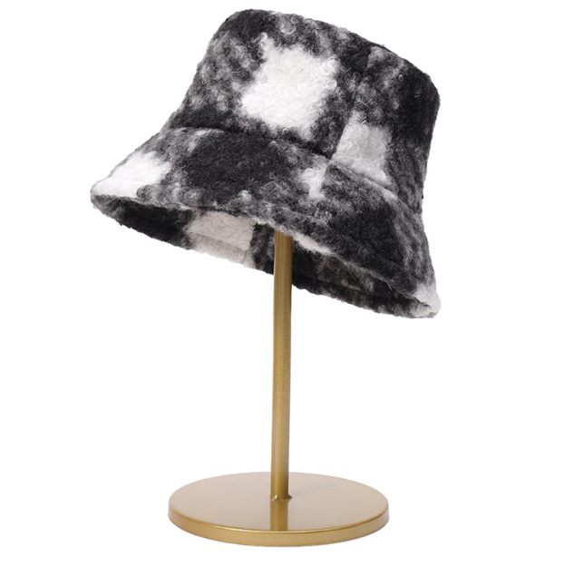 Cashmere Tie-Dyed Plaid Woolen Basin Hat for Winter | Embroidered Cap