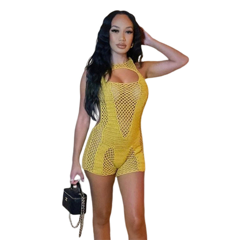 2023 Summer Women's Sexy Hollow Out Bodysuit Shorts