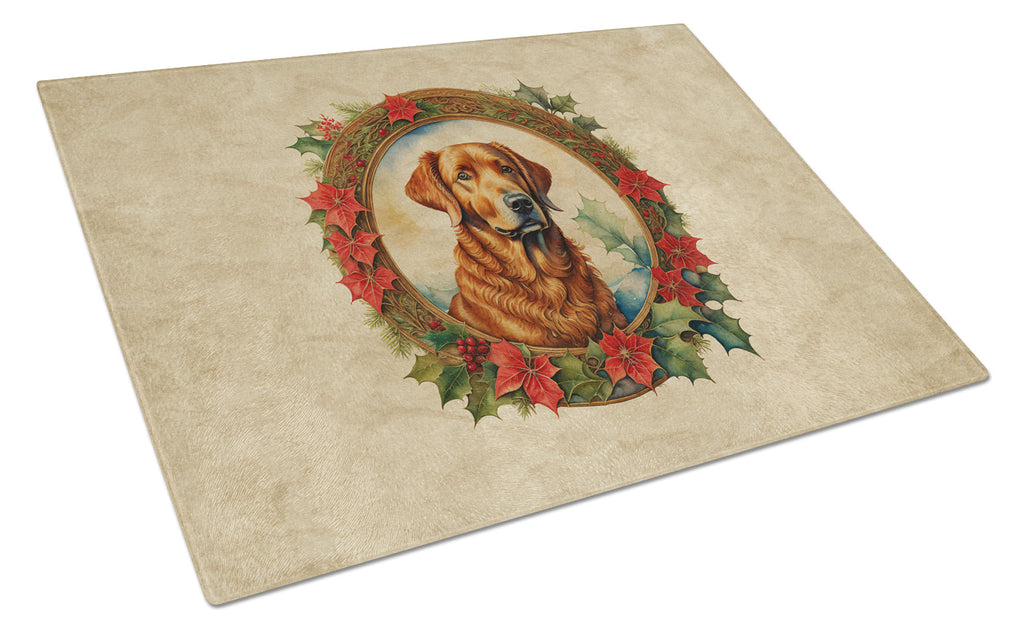 Chesapeake Bay Retriever Christmas Flowers Glass Cutting Board