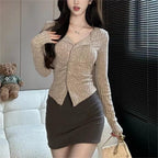 Korean Women's Knit Cardigan with Long Sleeve Design