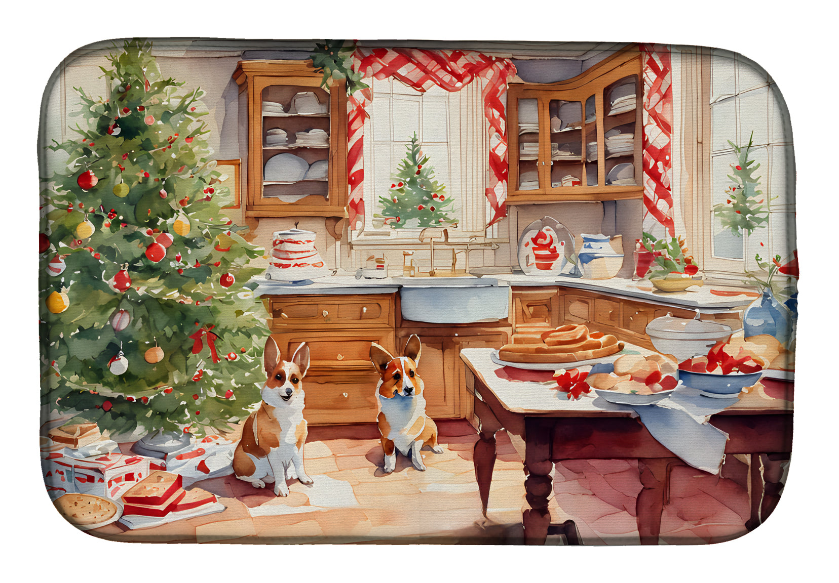 Corgi Christmas Cookies Dish Drying Mat