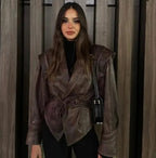 Women's Short Leather Jacket w/Belt