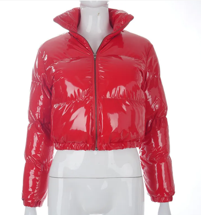 Zip Mirror Leather Warm Quilted Jacket
