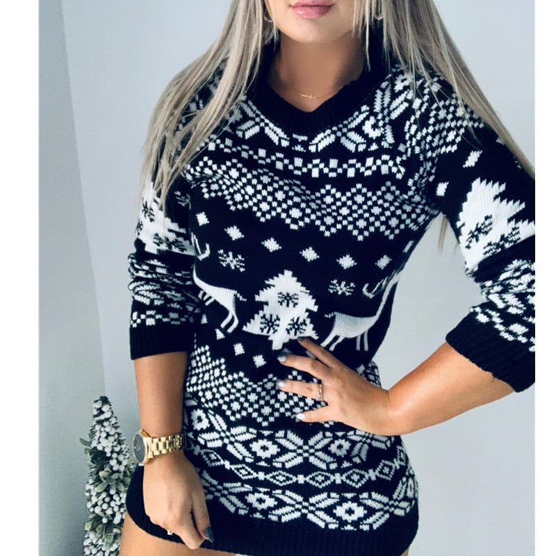 Women's Christmas Theme Knitted Long-sleeved Dress