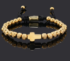 Steel Cross Adjustable Beaded Bracelet