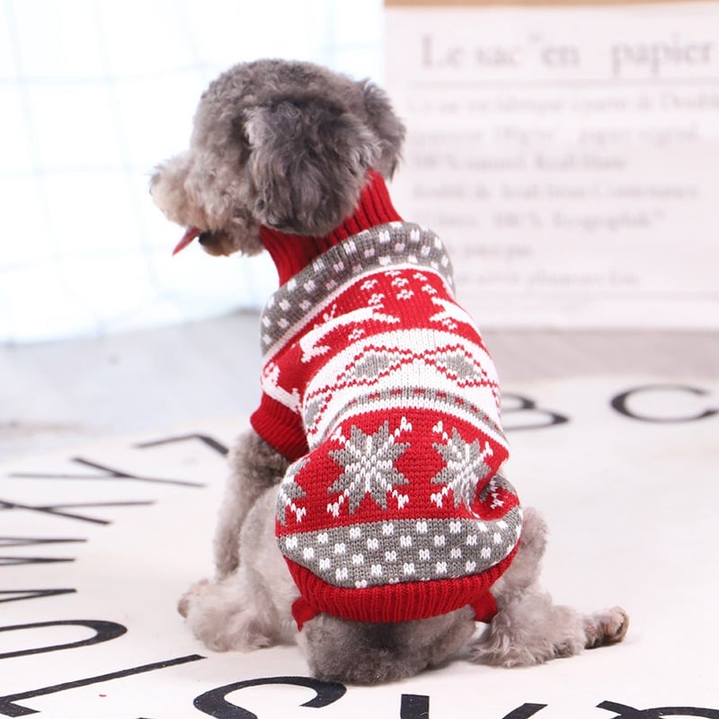 Christmas Print Knitted Turtleneck Dog Sweater