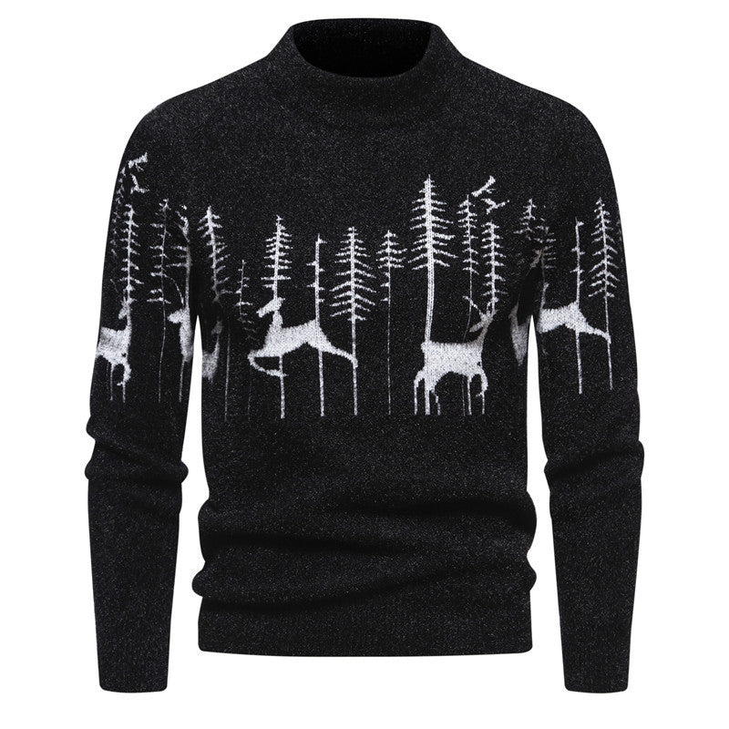 Trendy Round Neck Pullover Sweater with Christmas Deer | Streetwear