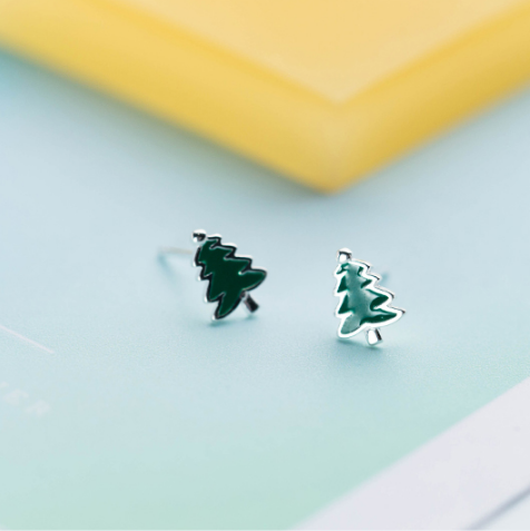 Silver Christmas Tree Stud Earrings for Women