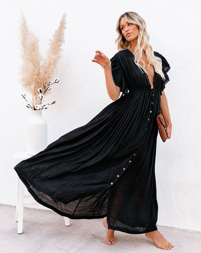 Beach Cover Up Button Long Dress